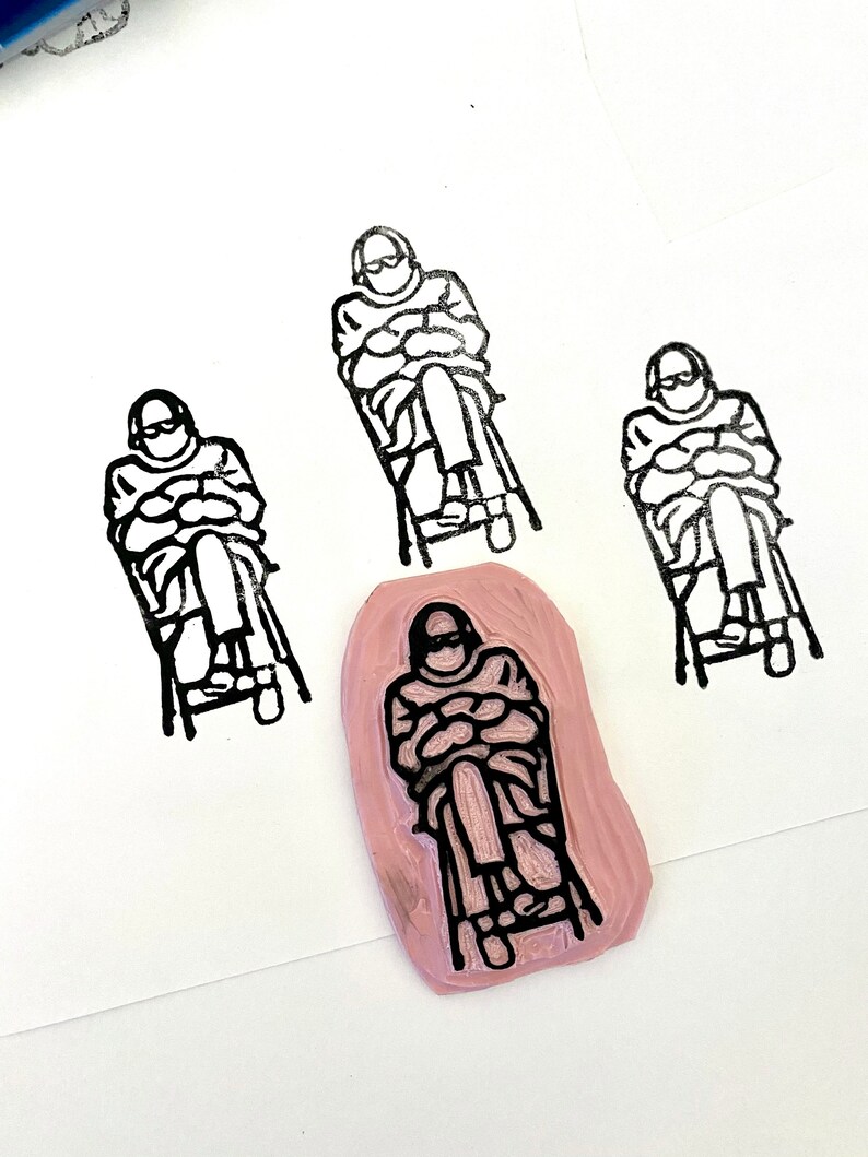 Custom Handmade Stamp Bernie Sanders Mittens Inauguration 2021 Meme Stamp Paper Stationary Valentine/'s Day Gift Linoart