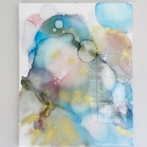 Abstract Resin Coat Alcohol Ink Wall Art, Alcohol Ink Fluid Painting Color Painting, Resin Red Blue Gold Alcohol Ink Handmade Canvas Art
