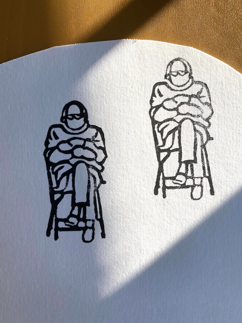 Custom Handmade Stamp Bernie Sanders Mittens Inauguration 2021 Meme Stamp Paper Stationary Valentine/'s Day Gift Linoart