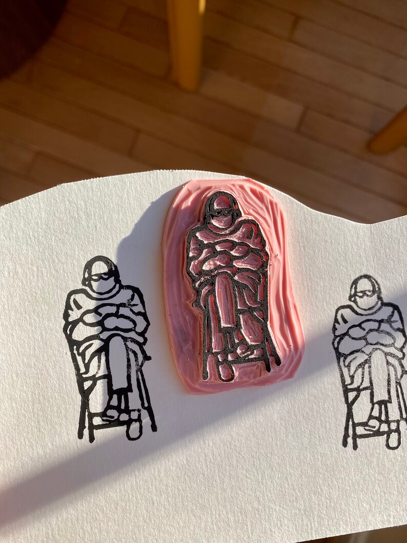 Custom Handmade Stamp Bernie Sanders Mittens Inauguration 2021 Meme Stamp Paper Stationary Valentine/'s Day Gift Linoart