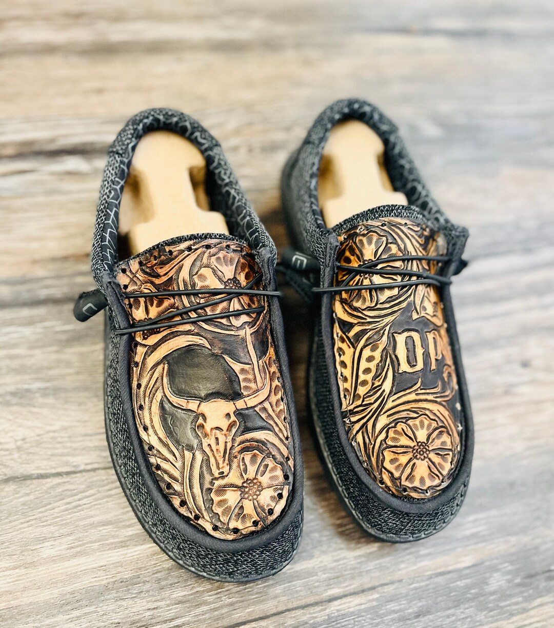 Hand Tooled Leather Shoes Customized With Your Own Design Etsy