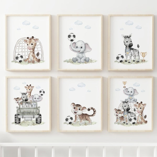 Football Nursery Print, Nursery Sport Poster, Soccer Nursery Sport Print,Football Animal Decor,Toddler Nursery Print,Boys Room Decor, Safari