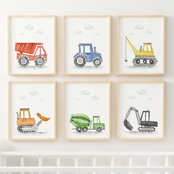 Construction Vehicle Prints,Boy Nursery Wall Decor,Nursery Decor Boy,Watercolor Construction Set, Nursery Set, Nursery poster