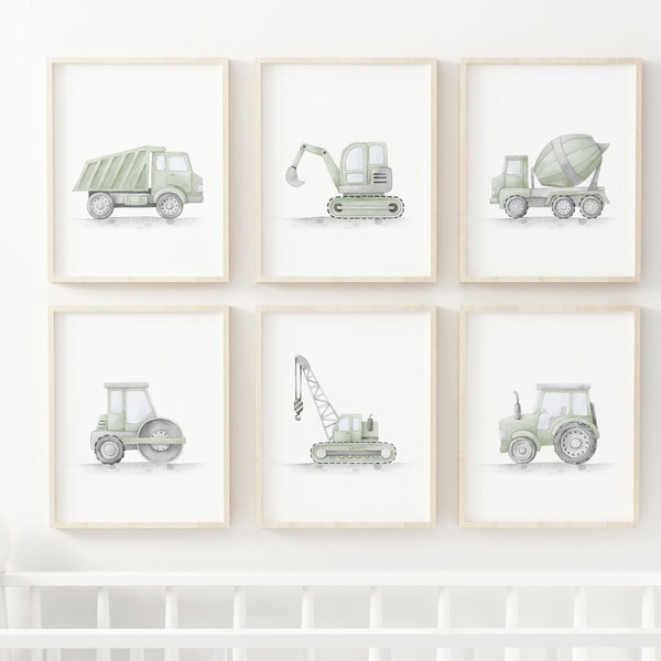 Sage Green Vehicle Prints,  Construction Truck Nursery Decor, Sage Green Nursery, Toddler Room Decor, Boys Nursery Decor,Boys Nursery Print