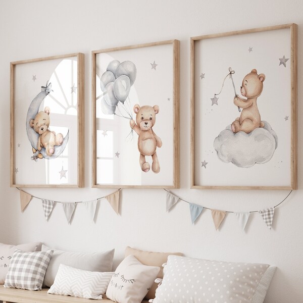 Teddy Bear Print,Bear Nursery Decor,Nursery Wall Decor,Baby Boy Print,Gender Neutral Nursery, Grey Nursery Poster,Neutral Nursery Print