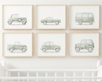 Sage Green Cars Prints, Vintage Truck Print, Sage Green Nursery Decor, Toddler Room Decor, Cars Poster, Boys Nursery Decor,Transport Nursery