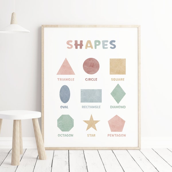 Rainbow Shapes Print, Shapes Poster, Geometric Shapes Print,Neutral Nursery Decor,Educational Wall Art,Kids Room Decor, Classroom Print