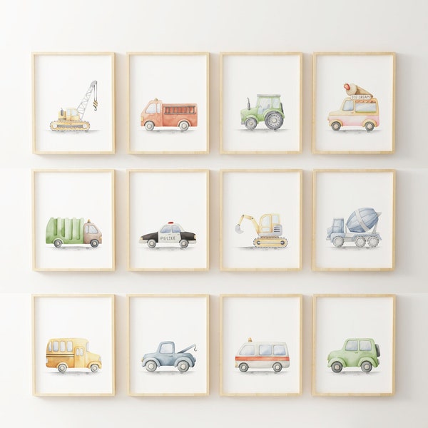 Vehicle Prints, Construction Wall Art, Transportation Print Nursery,Toddler Room Decor, Truck Wall Art, Boys Nursery Decor, Nursery Print