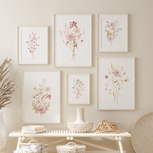 Impression de fleurs sauvages, art mural floral beige rose, décoration intérieure beige rose, décoration intérieure neutre, impression florale, fleur sauvage, décoration florale Boho