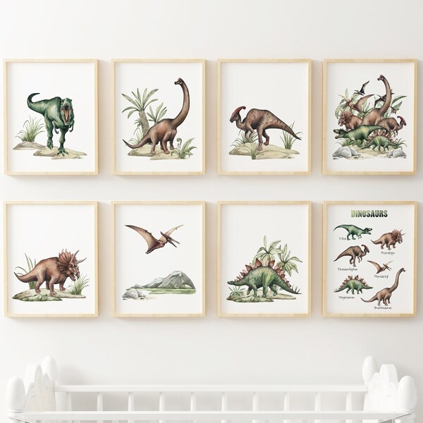 Gravures de dinosaures, décoration de chambre de bébé, décoration de dinosaure, art mural dinosaure, gravures de chambre de bébé dinosaures, art mural de chambre de garçons, affiche de dinosaure, décoration de chambre de garçons