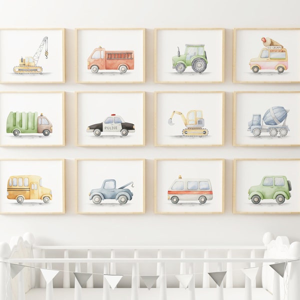 Vehicle Prints, Construction Wall Art, Transportation Print Nursery,Kids Gallery Wall Set, Truck Wall Art, Boys Nursery Decor, Nursery Print