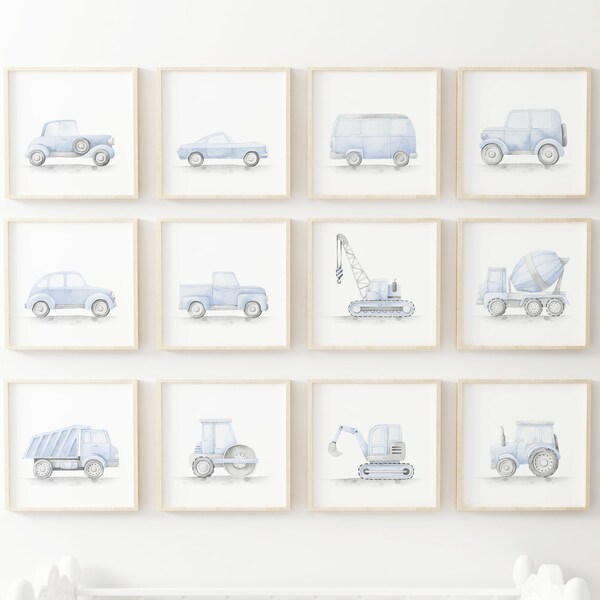 Construction Vehicle Prints,Truck Nursery Set,Blue Grey Nursery,Baby Boy Print,New Baby Printable,Blue Nursery Poster,Car Nursery Decor