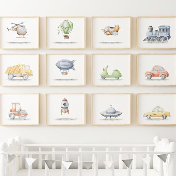 Vehicle Prints, Construction Wall Art, Transportation Print Nursery,Toddler Nursery Decor, Truck Wall Art, Boys Nursery Decor, Nursery Print