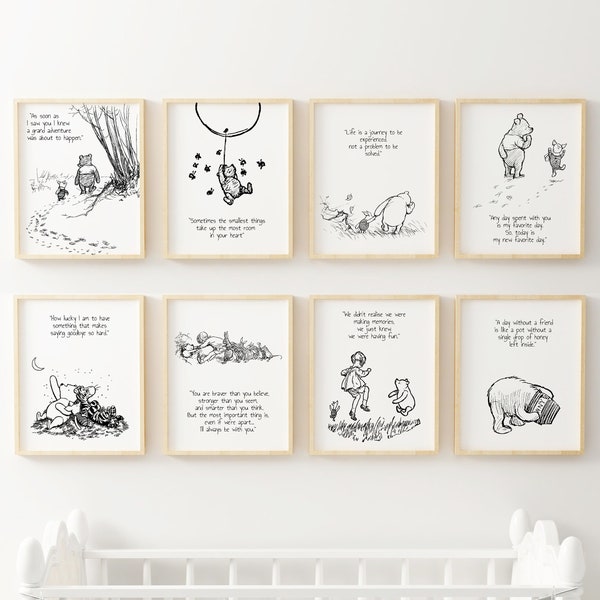 Winnie the Pooh Quote Prints, Winnie the Pooh Print,  Black and White Pooh, Baby Shower Pooh, Nursery Decor, Nursery Wall Art, New Baby Gift