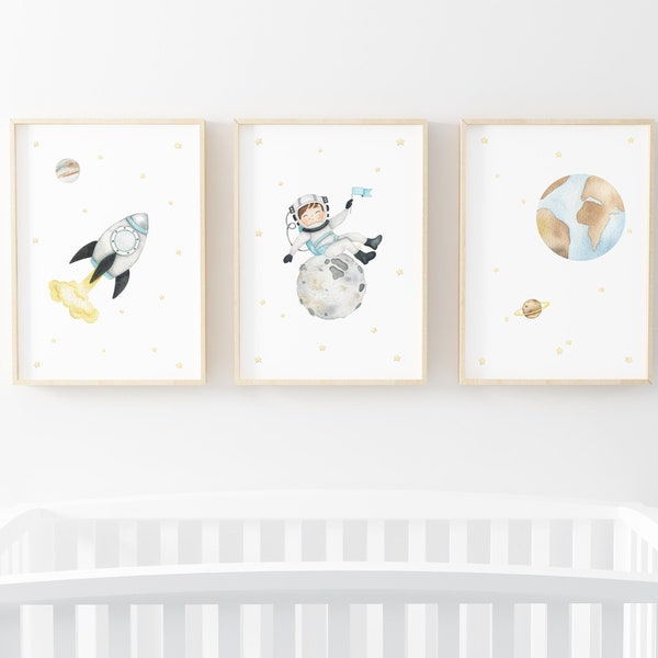 Space Nursery Print Set,Nursery Wall Decor,Boys Room Decor,Space Nursery Decor,Astronaut Print,Space Art,Space Wall Art,Outer Space Nursery