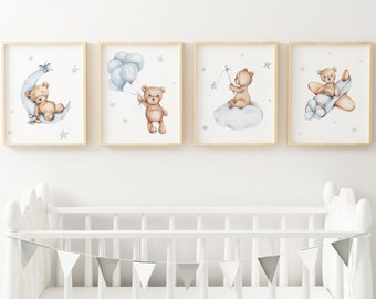 Teddy Bear Print,Bear Nursery Decor,Baby Boy Print,New Baby Printable,Light Blue Nursery Poster,Balloon Nursery Wall Decor,Blue Nursery Wall