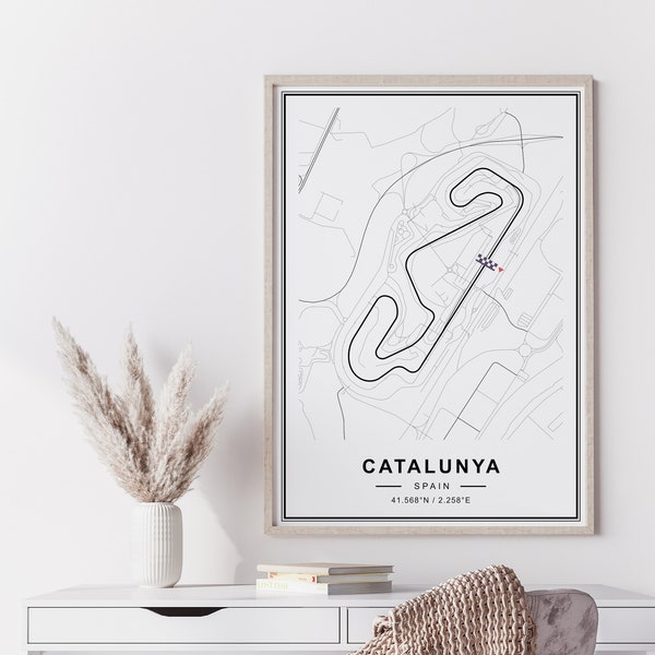 Impresión del circuito de Fórmula 1 Barcelona-Catalunya / Cartel del mapa de Cataluña / Circuito de F1 / Cartel de la pista de carreras de Fórmula 1 / Carreras de F1 / Carreras de regalos de F1