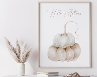 Pumpkin Poster, Fall Printable Wall Art, Pumpkin Print Set, Halloween Print, Pumpkin Printable, Hello Autumn Print, Neutral Room Decor