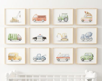 Vehicle Prints, Construction Wall Art, Transportation Print Nursery,Kids Gallery Wall Set, Truck Wall Art, Boys Nursery Decor, Nursery Print