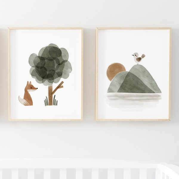 Woodland Print, Neutral Nursery Print, Sage Green Nursery,Boho Nursery Art,Boho Nursery Print, Gender Neutral Decor, Neutral Nursery Ideas