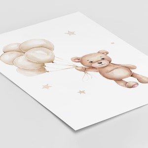 Beige Brown teddy bear printable for gender neutral nursery room decoration