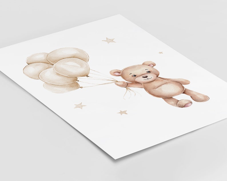 Beige Brown teddy bear printable for gender neutral nursery room decoration