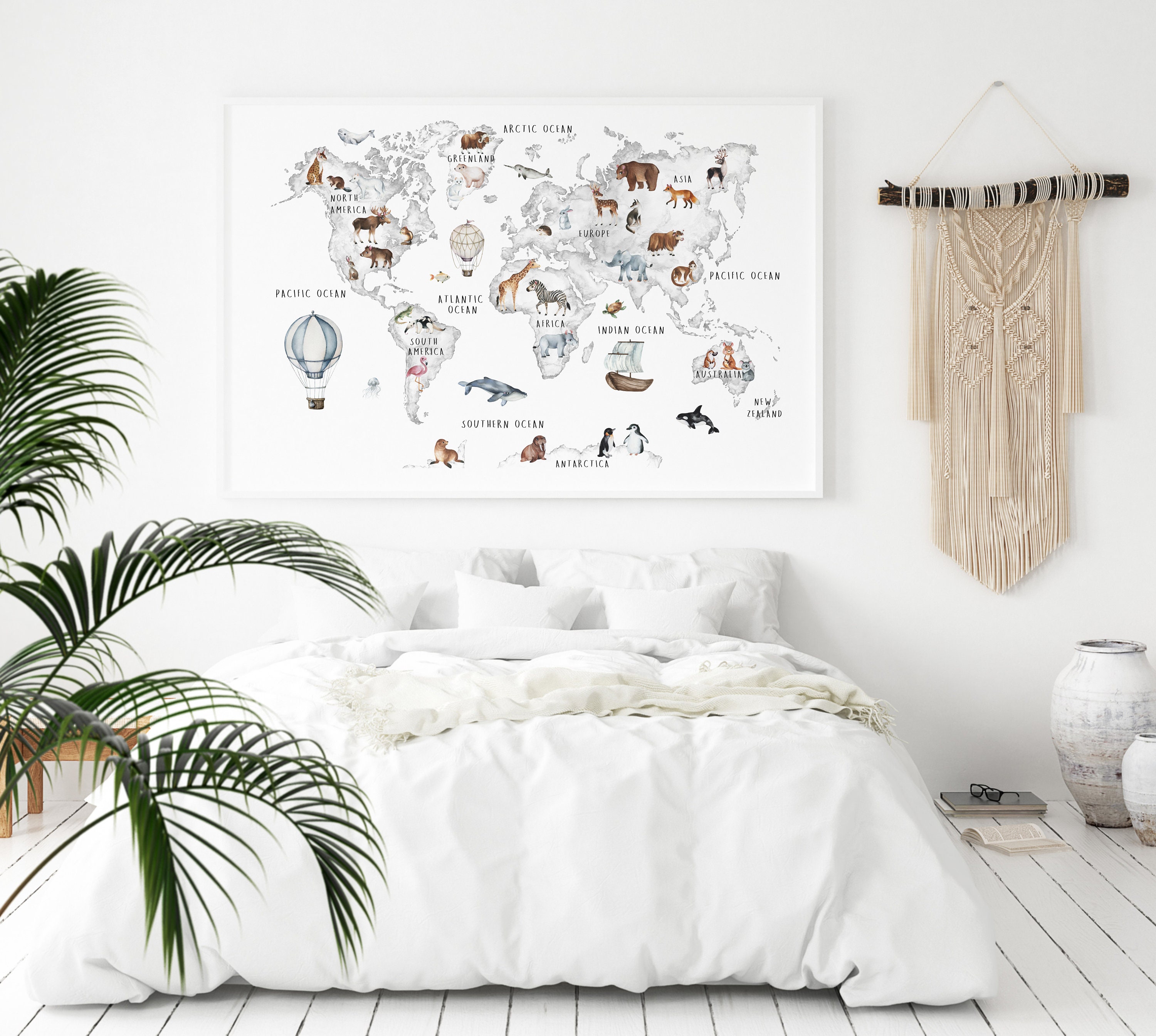 Animal World Map Print Educational Poster Nursery - Etsy