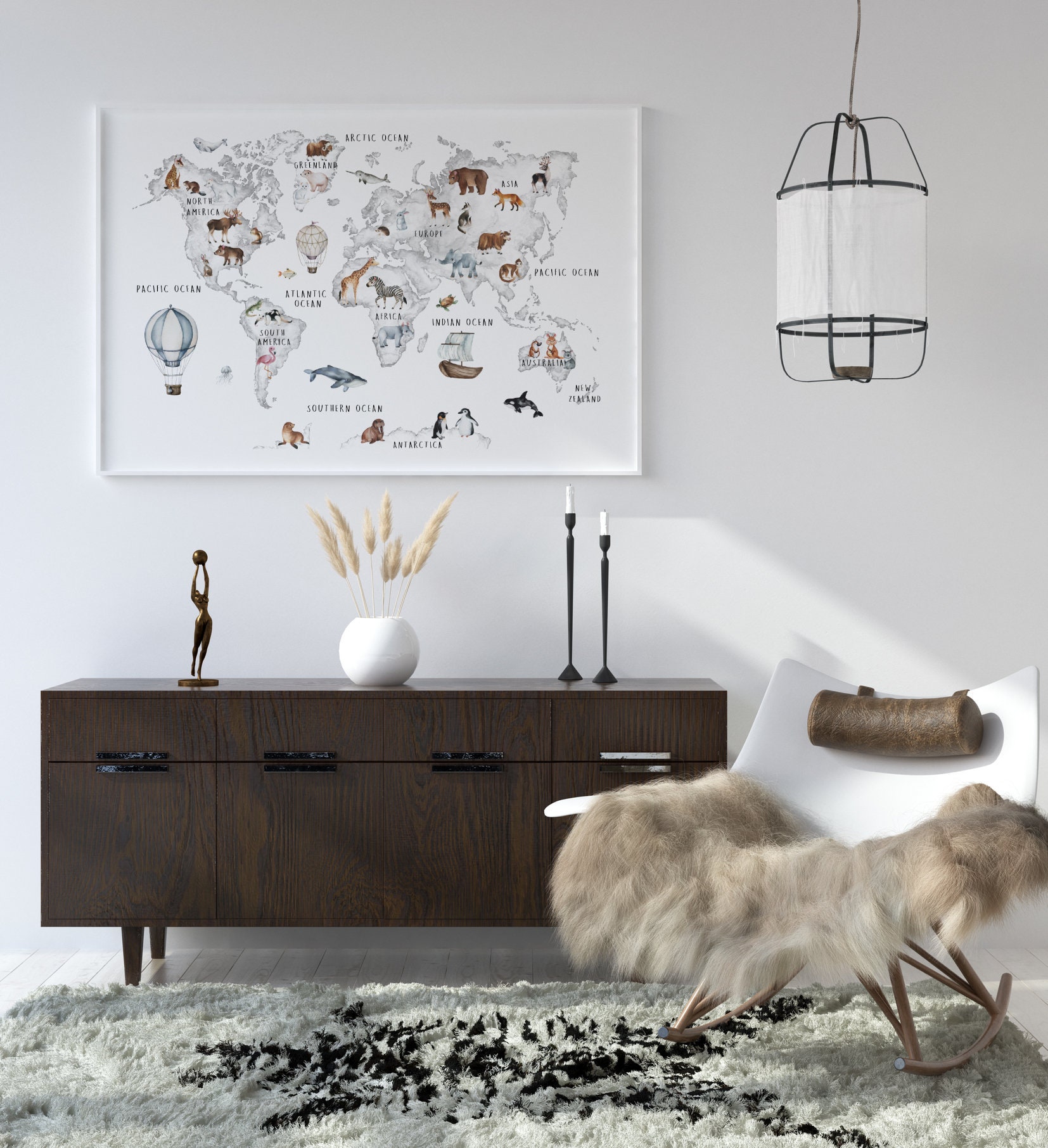 Animal World Map Print Educational Poster Nursery - Etsy