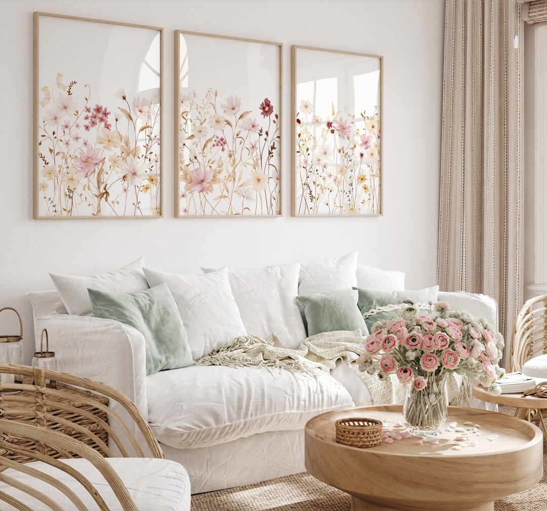 Wildflower Print, Pink Beige Floral Wall Art, Pink Beige Home Decor, Flower Print, Neutral Home