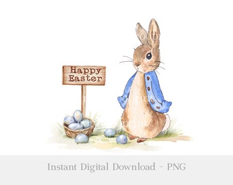 Peter Rabbit  Easter  PNG,Easter Bunny Sublimation Design,Easter Wreath PNG,Easter Design Rabbit PNG, Happy Easter Peter Rabbit png