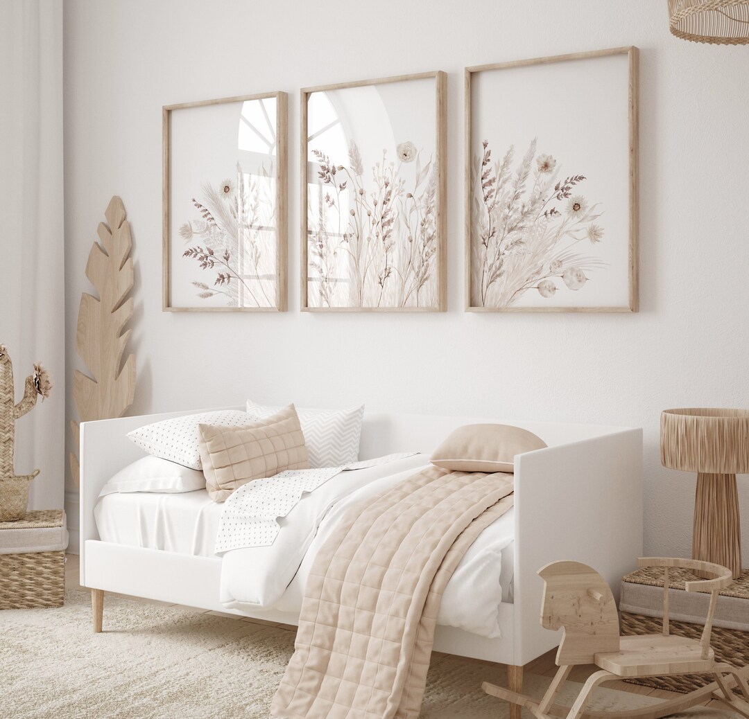 Boho Flower Print, Beige Floral Wall Art, Brown Beige Wall Art, Neutral Decor,autumn Floral