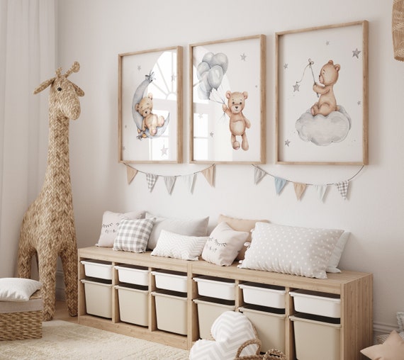 Teddy Bear Print Bear Nursery Decor Nursery Wall Decor Baby Boy