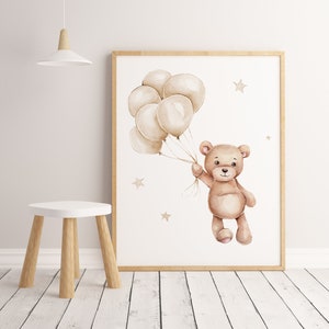 Beig brown teddy bear with balloon print