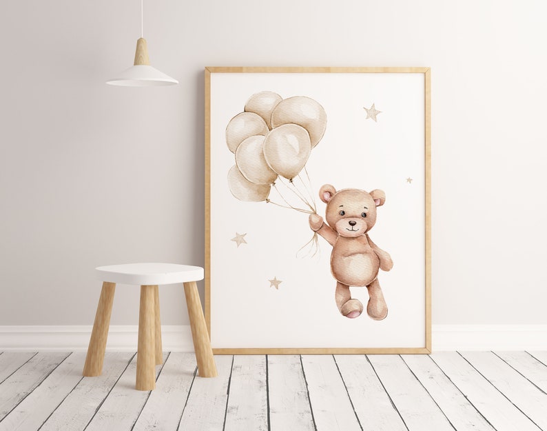 Beig brown teddy bear with balloon print