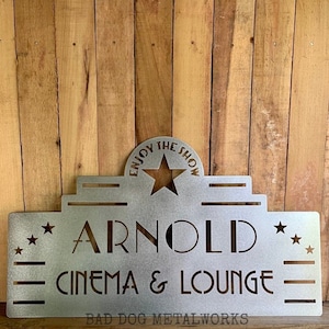 Enjoy The Show Personalized Cinema and Lounge Sign - Bad Dog Metalworks Home Decor - Personalized Gifts and Signs - Movie Room Theater Decor