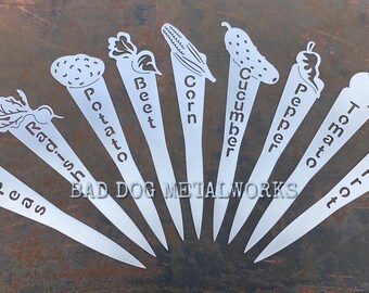 Vegetable Garden Stakes - Metal Garden Decor - Bad Dog Metalworks Home and Garden - Metal Garden Signs - Gardening Gifts - Gardening Stakes
