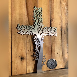 Olive Branch Tree Cross Metal Art - Bad Dog Metalworks Home Décor - Religious Gifts & Décor Religion Christianity God Christ Catholic Faith