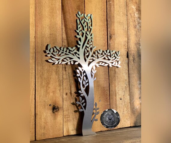 Olive Branch Tree Cross Metal Art - Bad Dog Metalworks Home Décor