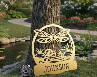 Personalized Dragonfly Metal Sign, Bad Dog Metalworks Home Decor Garden Decor, Dragonfly Monogram Wall Art, Outdoor Metal Sign, Nature Decor