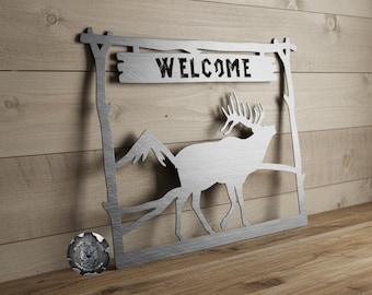 Wildlife Mountain Elk Welcome Sign - Bad Dog Metalworks Home Décor - Country Cabin Décor - Elk Hunting Cabin - Man Cave Sign - Elk Decor
