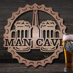 Man Cave Beer Cap Metal Sign - Bad Dog Metalworks Home Decor - Bar Decor - Man Cave Decor - Beer Lovers - Gifts for Him - Father&#39;s Day Gifts