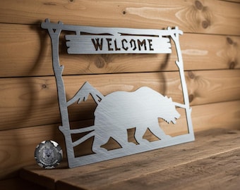 Wildlife Mountain Bear Welcome Sign - Bad Dog Metalworks Home Décor - Country Cabin Décor - Rustic Cabin Wall Art - Man Cave - Bear Decor
