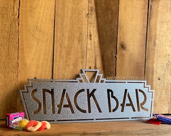 Retro Snack Bar Sign Movie Theater Decor - Bad Dog Metalworks Home Decor - Movie Night - Retro Theater Concessions Stand Pantry Sign