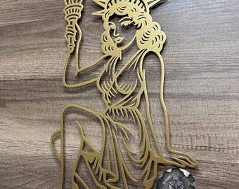 Lady Liberty Pinup Metal Sign - Bad Dog Metalworks Home Decor - Patriotic Man Cave Decor - Military Gifts