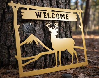 Wildlife Mountain Buck Welcome Sign - Bad Dog Metalworks Home Décor - Country Cabin Décor - Hunting Cabin - Man Cave Sign - Deer Decor