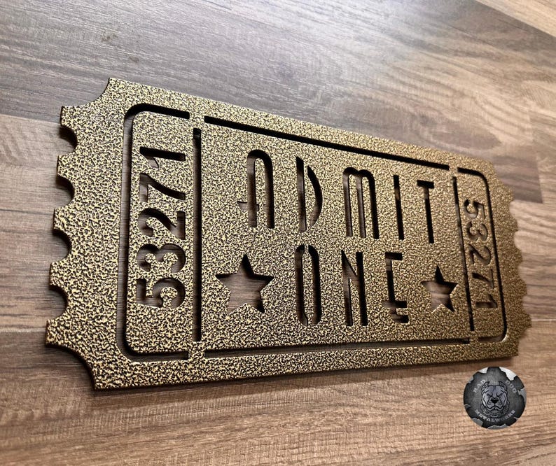 Admit One Retro Movie Ticket - Bad Dog Metalworks Theater Decor - Movie Theater Signs - Movie Decor and Gifts - Man Cave - Theater Wall Art Gold Vein