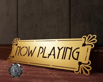 Art Deco Now Playing Metal Sign - Bad Dog Metalworks Home Theater Décor