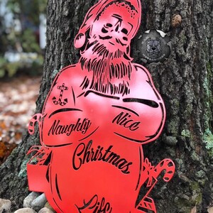Tattooed Santa Bad Santa Metal Sign - Bad Dog Metalworks Home Decor - Christmas Decor - Funny Christmas Gifts - Holiday Decor - Naughty List