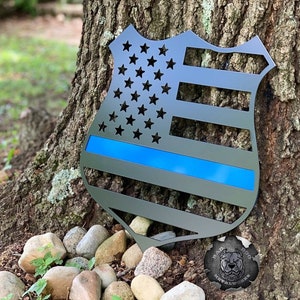 Thin Blue/Red Line Flag Badge - Bad Dog Metalworks Home Decor - Patriotic Gifts - Law Enforcement Gifts - Police Gifts - Firefighter Gifts