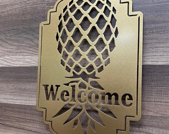 Upside Down Pineapple Welcome Sign Patio Decor - Bad Dog Metalworks Home Decor